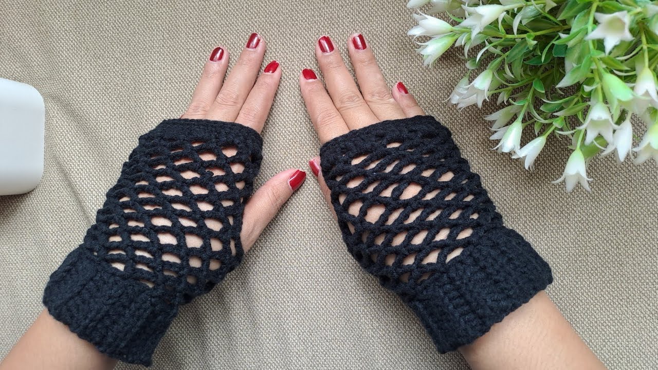 #75 Crochet Fishnet Fingerless Gloves | Crochet Lace Gloves | Crochet Halloween Costume 🕸👻