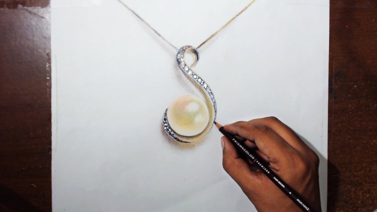 Drawing a pearl locket - Prismacolor pencils