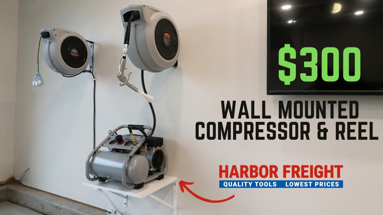 Garage Wall Mounted Air Compressor & Hose Reel | Harbor Freight Ultra Quiet