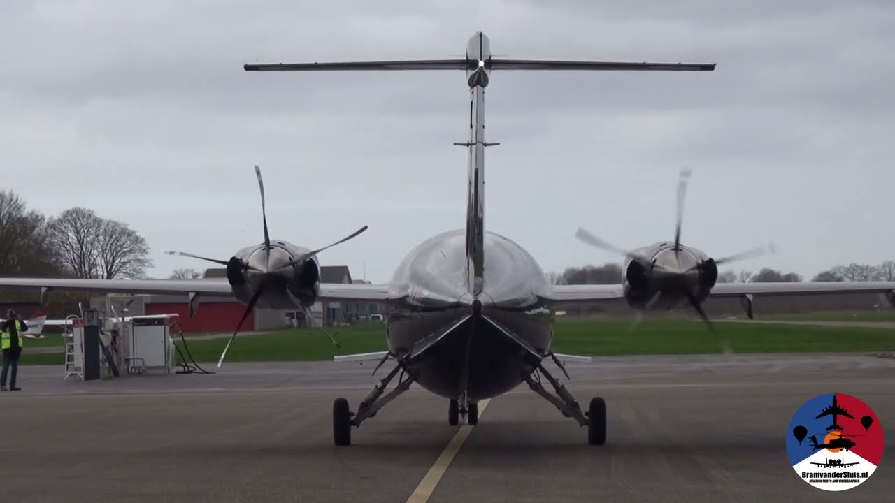 Engine start and takeoff T7-BBB Piaggio P-180 Avanti EVO at Teuge Airport