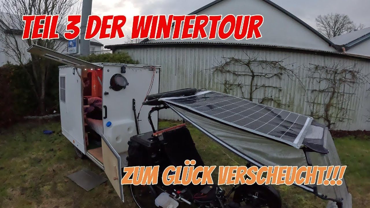 Teil 3 der Fahrrad Wohn Wagen Wintertour 2026! Glücklicherweise vom Spot verscheucht!