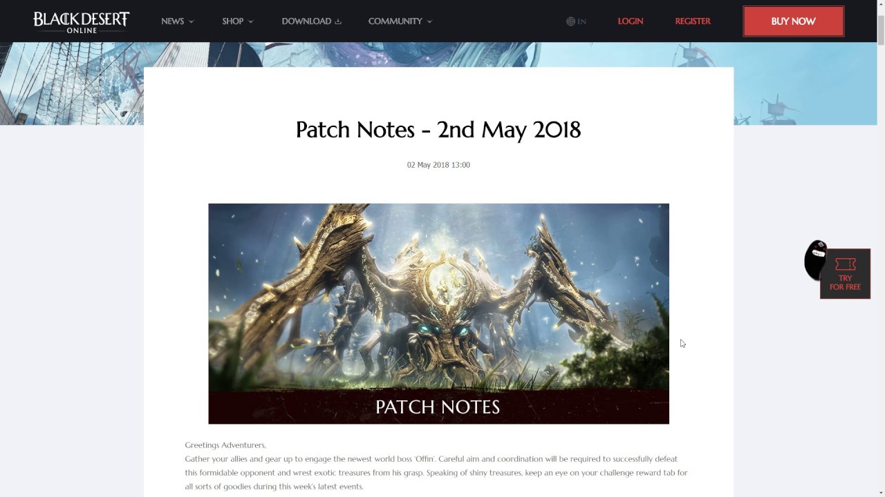 Black Desert Patch Notes for 2.5.18 Patch: Offin Tett Patch