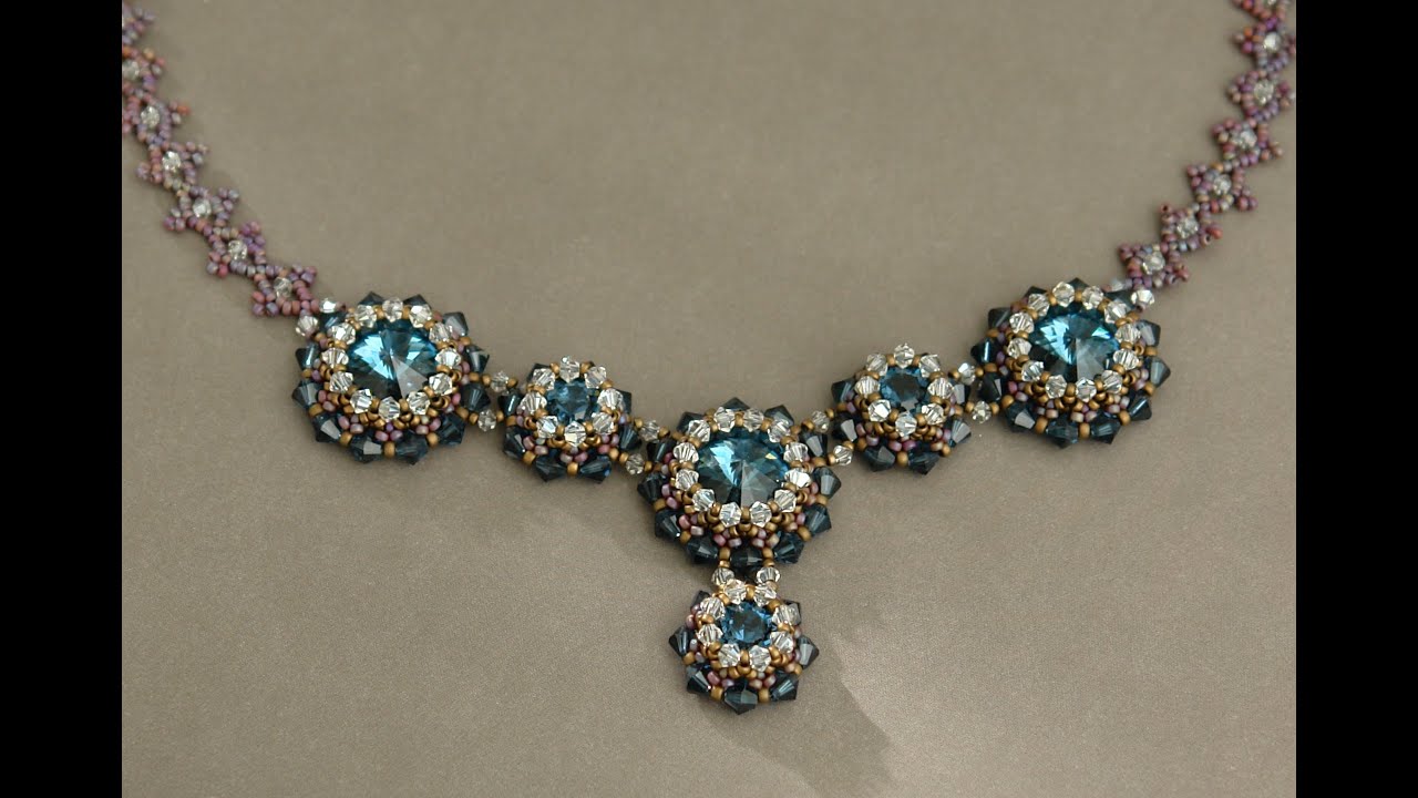 Sidonia's handmade jewelry - Blue Roses Necklace - Swarovski Necklace Part 1