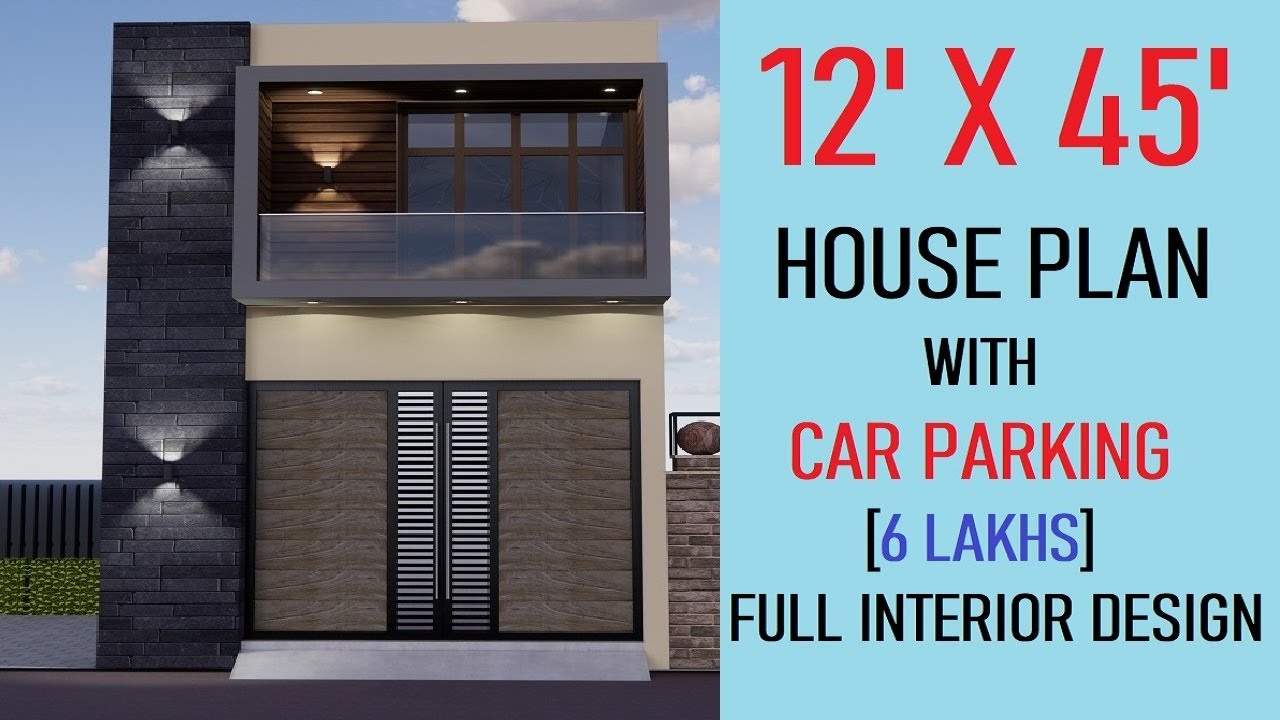 12X45 HOUSE DESIGN WITH CAR PARKING|12*45 3D HOUSE PLAN|MODERN SINGLE FLOOR HOUSE DESIGN|HOME DESIGN