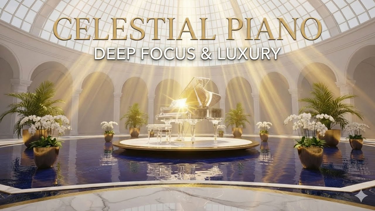 CELESTIAL PIANO & HEALING WATERS: Escape to an Opulent Crystal Sanctuary | Deep Focus & Sleep 4K