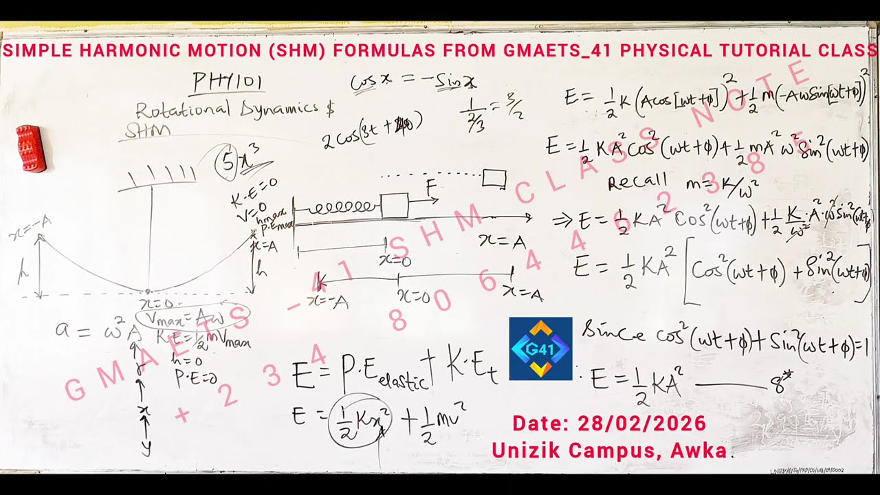 SIMPLE HARMONIC MOTION FORMULAS PHY 101 || ABOUT 50 FORMULAS AND PROOFS CLEARLY BROUGHT DOWN