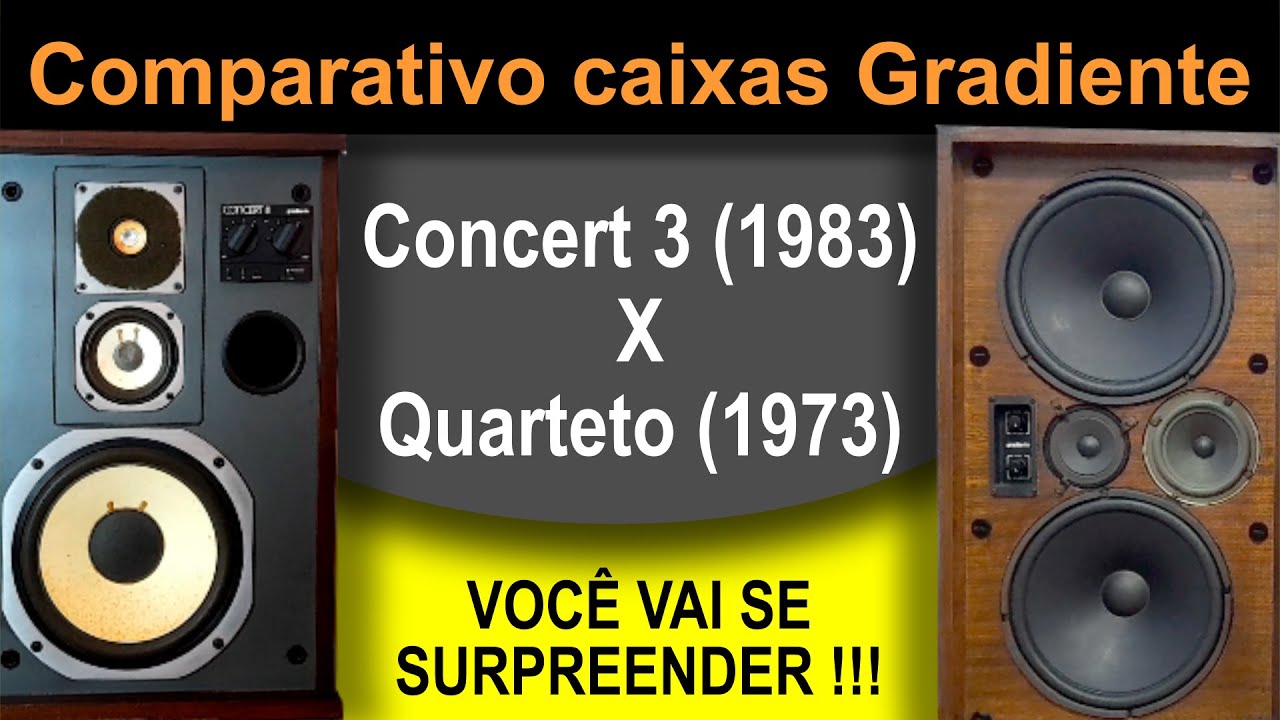 Comparativo caixas Gradiente Quarteto versus Concert 3 - Você vai se surpreender!