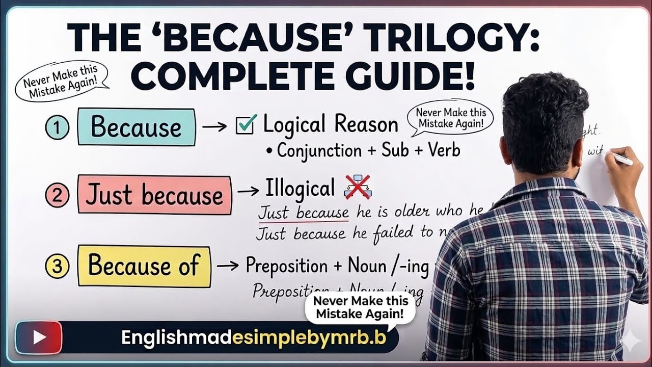 Because vs Because Of vs Just Because | Easy English Grammar #practicalgrammar