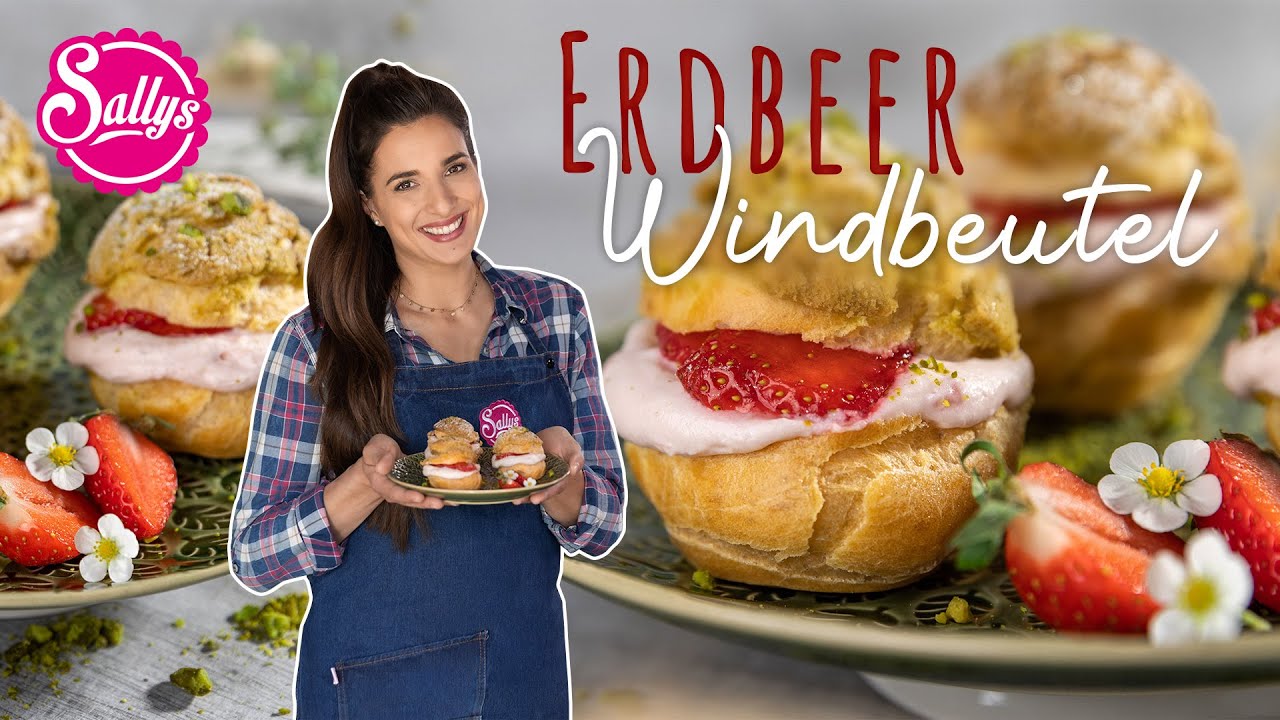 Erdbeer Windbeutel mit Pistazie / Choux au Craquelin / einfacher Brandteig / Sallys Welt