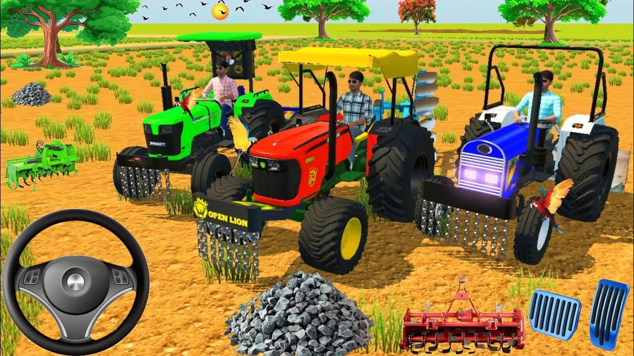 JohnDeere 🚜 Mahindra 🚜 Eichar 🚜 rotayetr clatiyetar #farming 3D #gamplay #viralvideo 