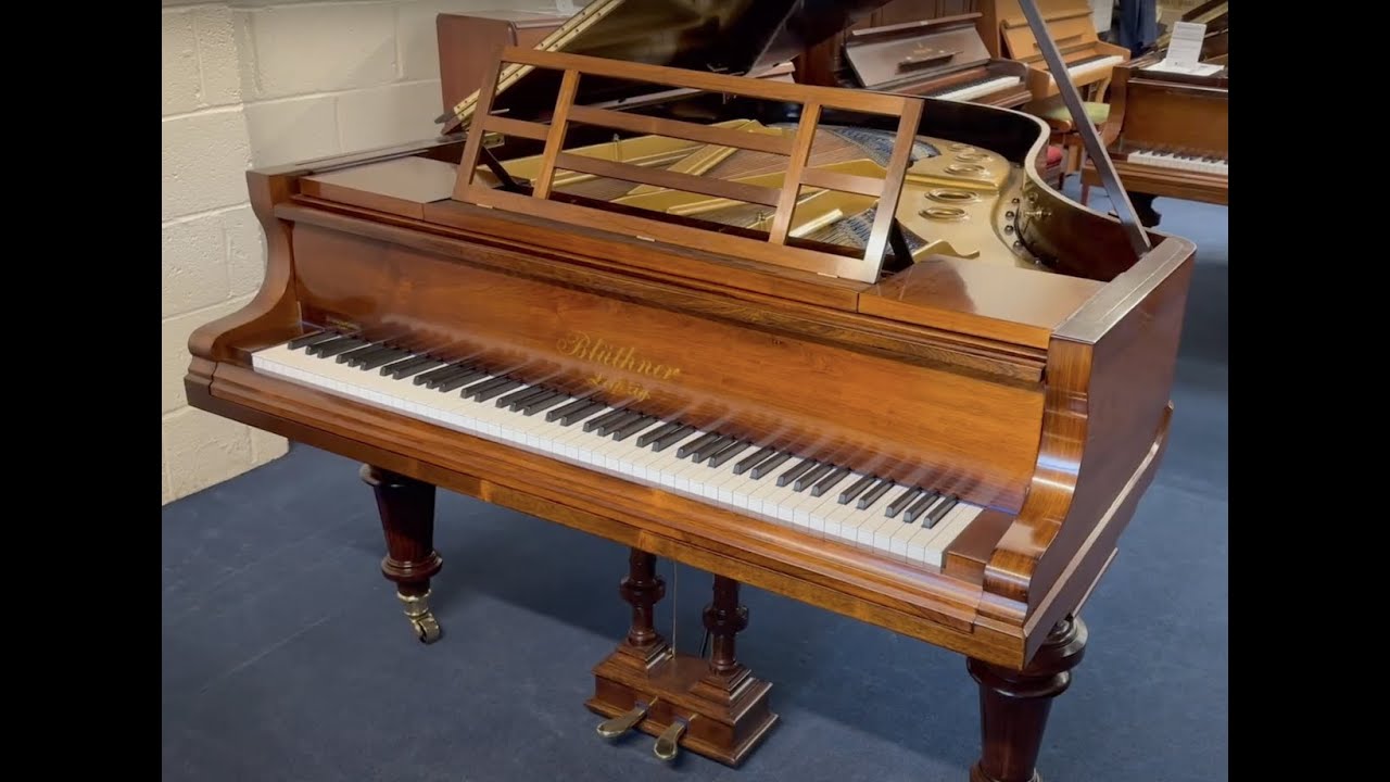 Bluthner VII grand piano after French polishing + patent action converted to roller/lever action.