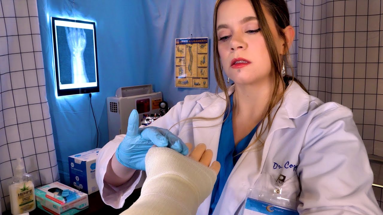 ASMR Hospital Orthopedist Exam | Putting a Cast on Your Arm (Sticky Sounds), Massage