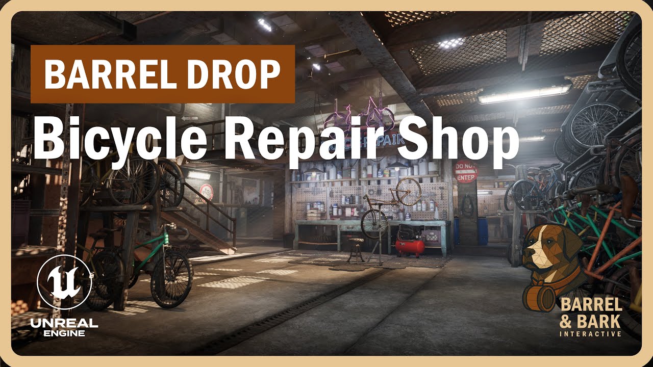 Bicycle Repair Shop Environment | Showcase | Game-Ready for Unreal Engine 5 | Barrel & Bark