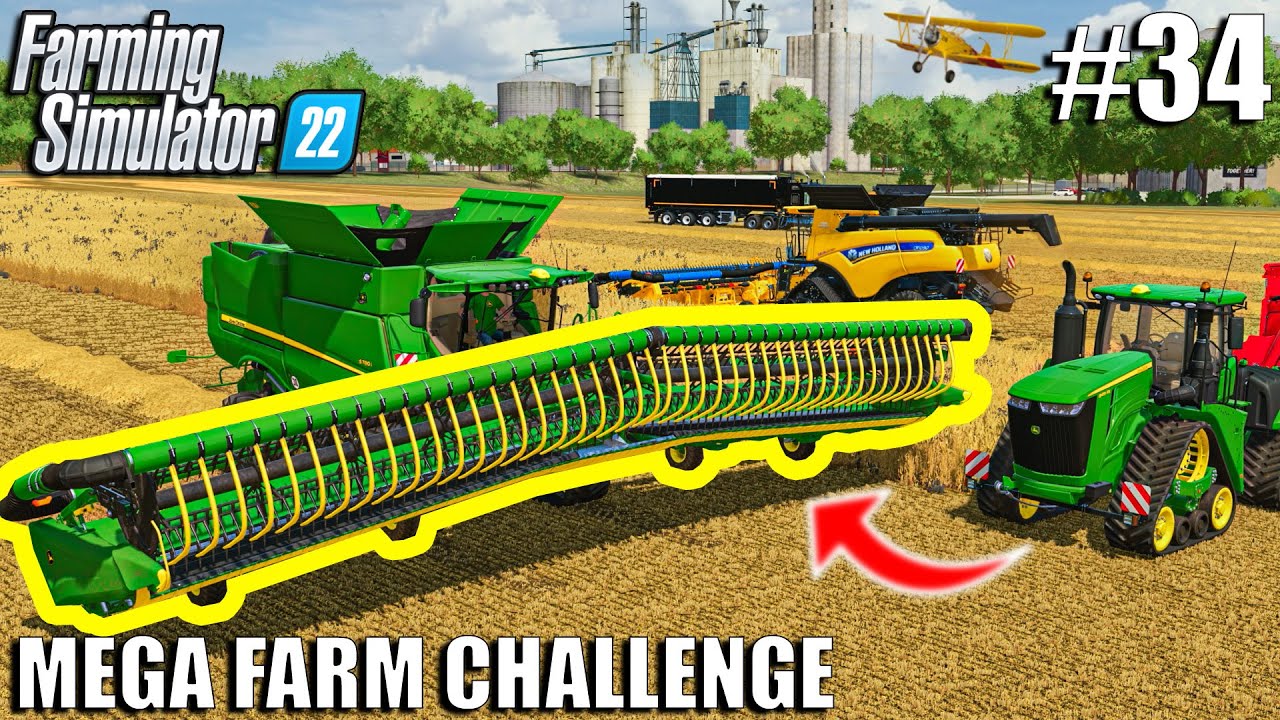 Harvesting WHEAT with ARTICULATED HEADERS | MEGA FARM Challenge | Farming Simulator 22