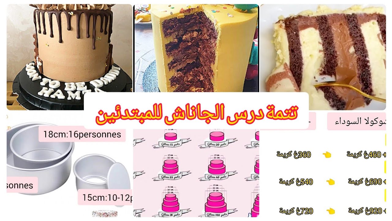 تطبيق لطريقة عمل الجاناش المخفوقة، كميتها حسب قياس الكيك، قواعد الحساب المبسطة،ganache montée 2022