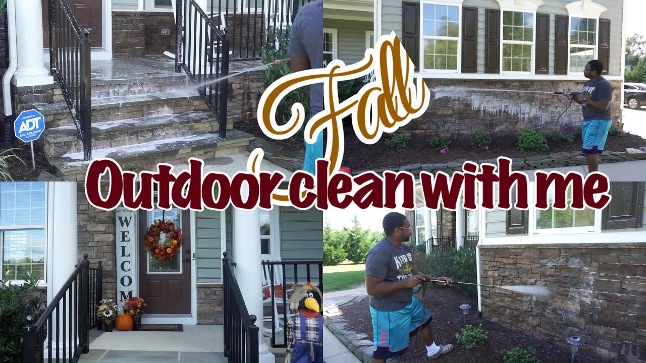 Fall Outdoor Clean With Me | Power-Washing | Front Porch Fall Decorations