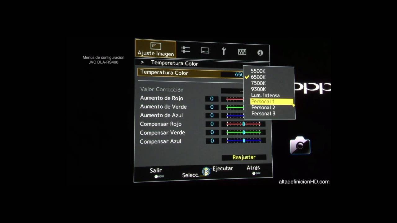 Menús de configuración proyector JVC DLA-RS400 (X5000)