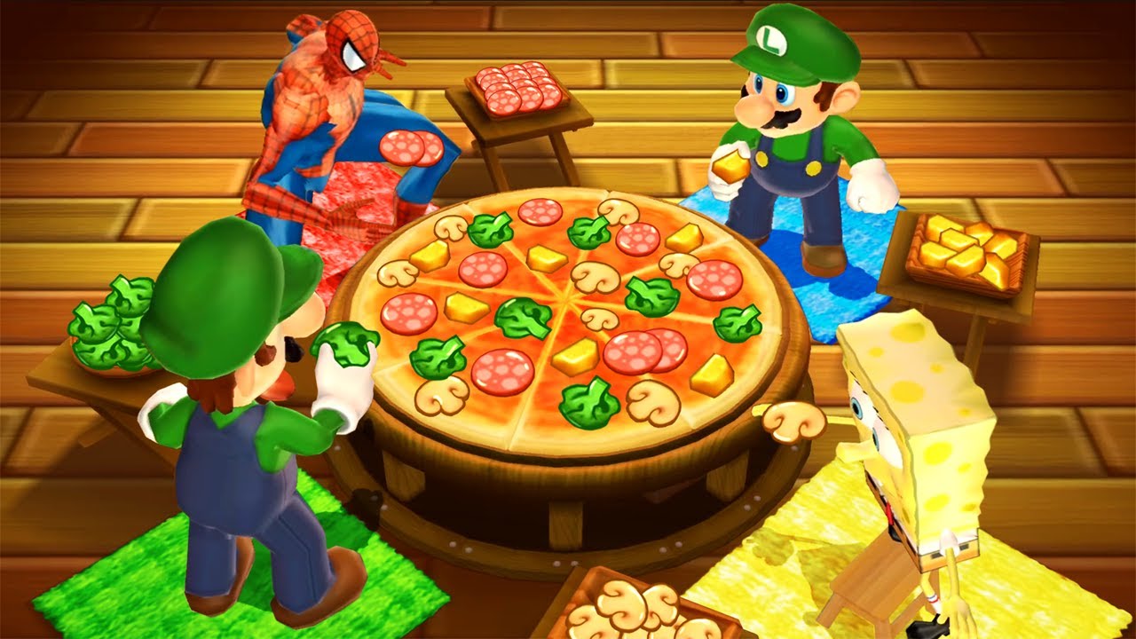 Mario Party 9 MiniGames - Luigi Vs SpongeBob Vs Mario Vs Spider Man (Master Cpu)
