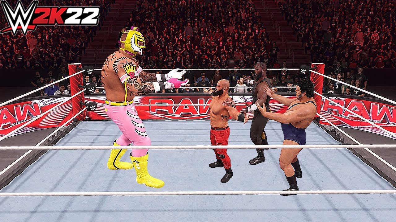 Giant Rey Mysterio vs Mini Braun Strowman, Mini Andre the Giant and Mini Omos! - WWE 2K22