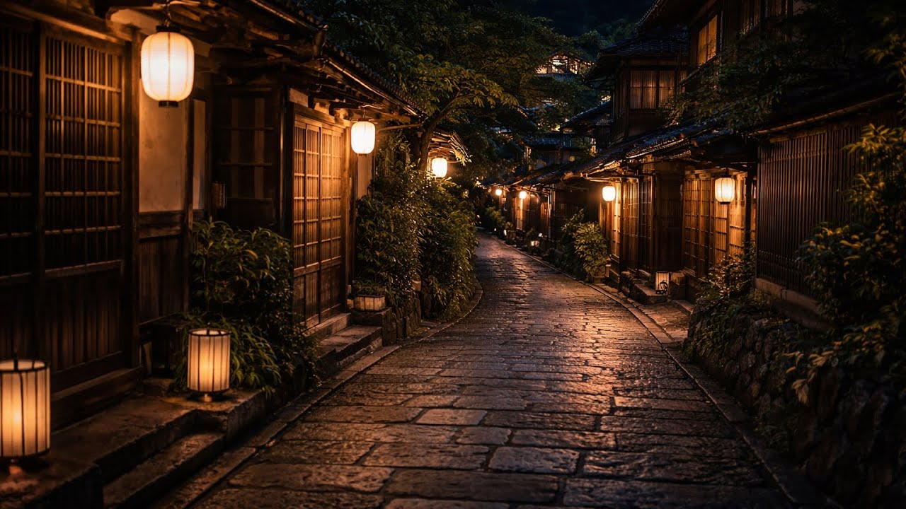 Kyoto Old Street Night – Slow Japanese Ambient (8 Hours Black Screen)