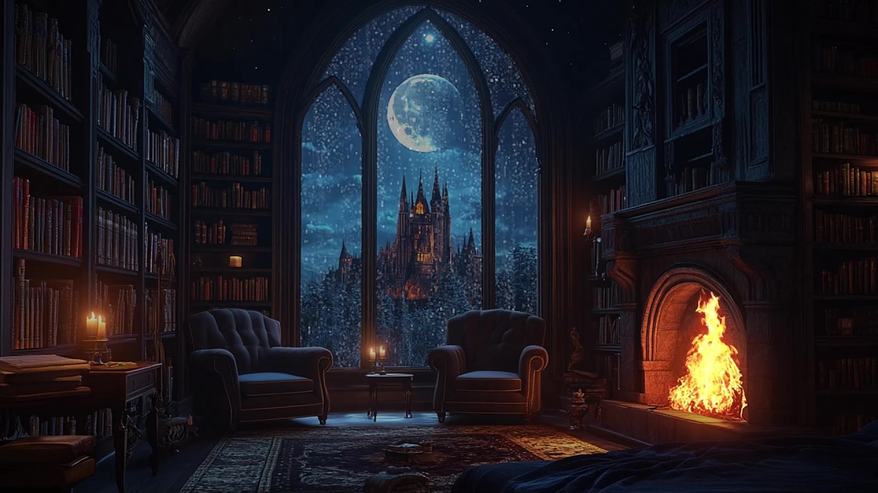 🌧️ Cozy Bedroom Window Looking Out to a Rainy Castle at Night | Soft Raindrops | Sleep & Focus