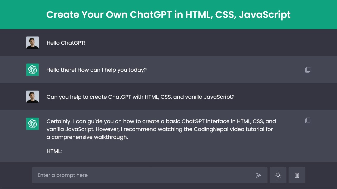 Create Your Own ChatGPT in HTML CSS and JavaScript | ChatGPT Clone HTML CSS and JavaScript