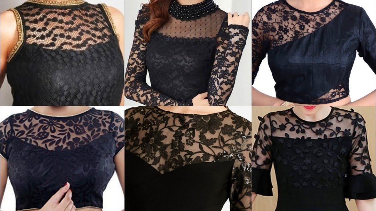 Black Net Blouse Designs||Net Neck Blouse Designs||Black Net Boat neck Blouse designs images 2020