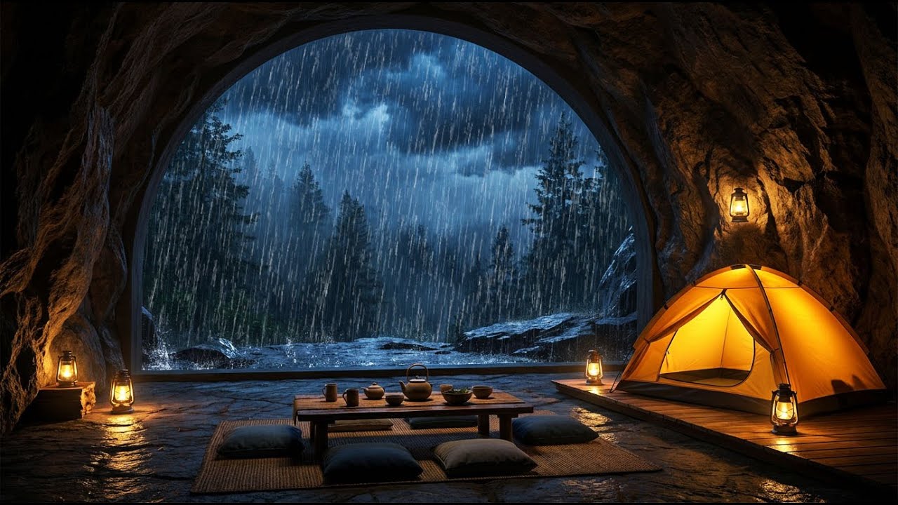 Forest Cave Rain Retreat | Heavy Rain Sounds for Insomnia Help