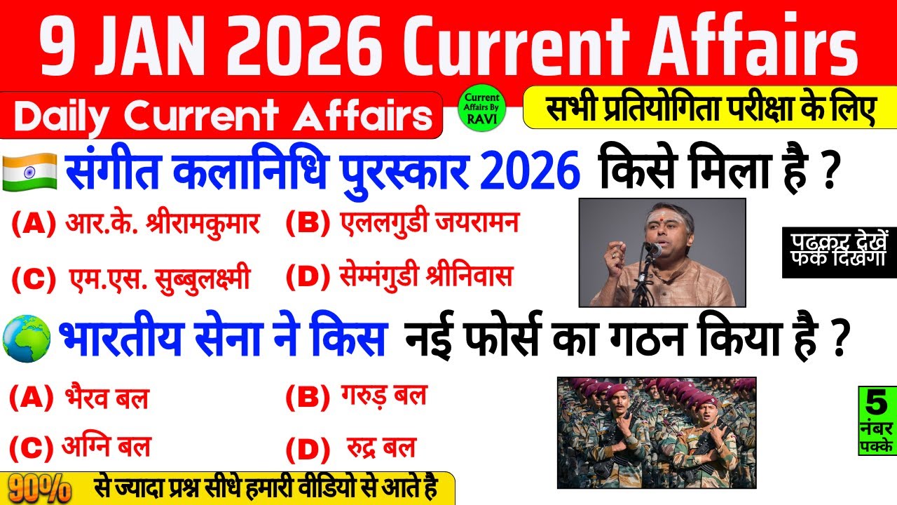 9 January 2026 Current Affairs | Daily Current Affairs 2026 | Current Affairs 2026 Jan