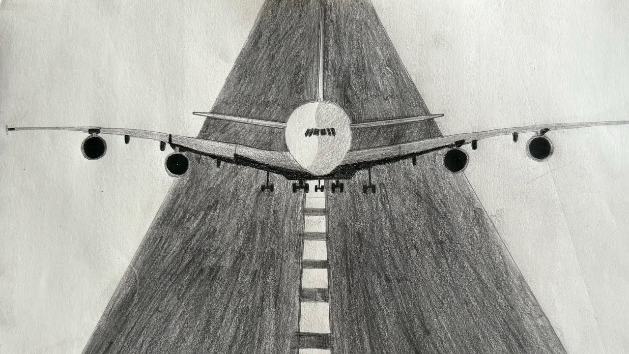 How to draw Airplane, step by step, Airbus A380 Takeoff, Pencil drawing. 