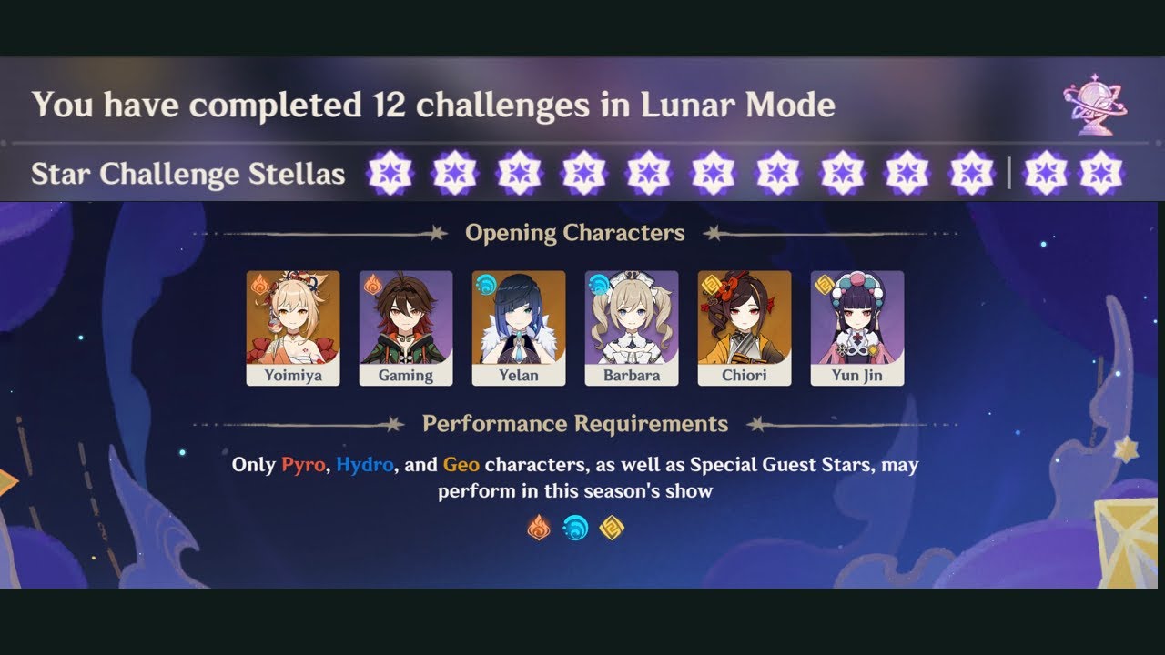 6.3 Imaginarium Theater (Pyro/Hydro/Geo) | Lunar Mode (12 Stellas) [Genshin Impact]