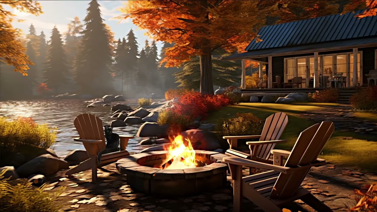 Cozy Autumn Lake Bonfire Ambience 🍂🔥 10 Hours Relaxing Fire & Nature Sounds