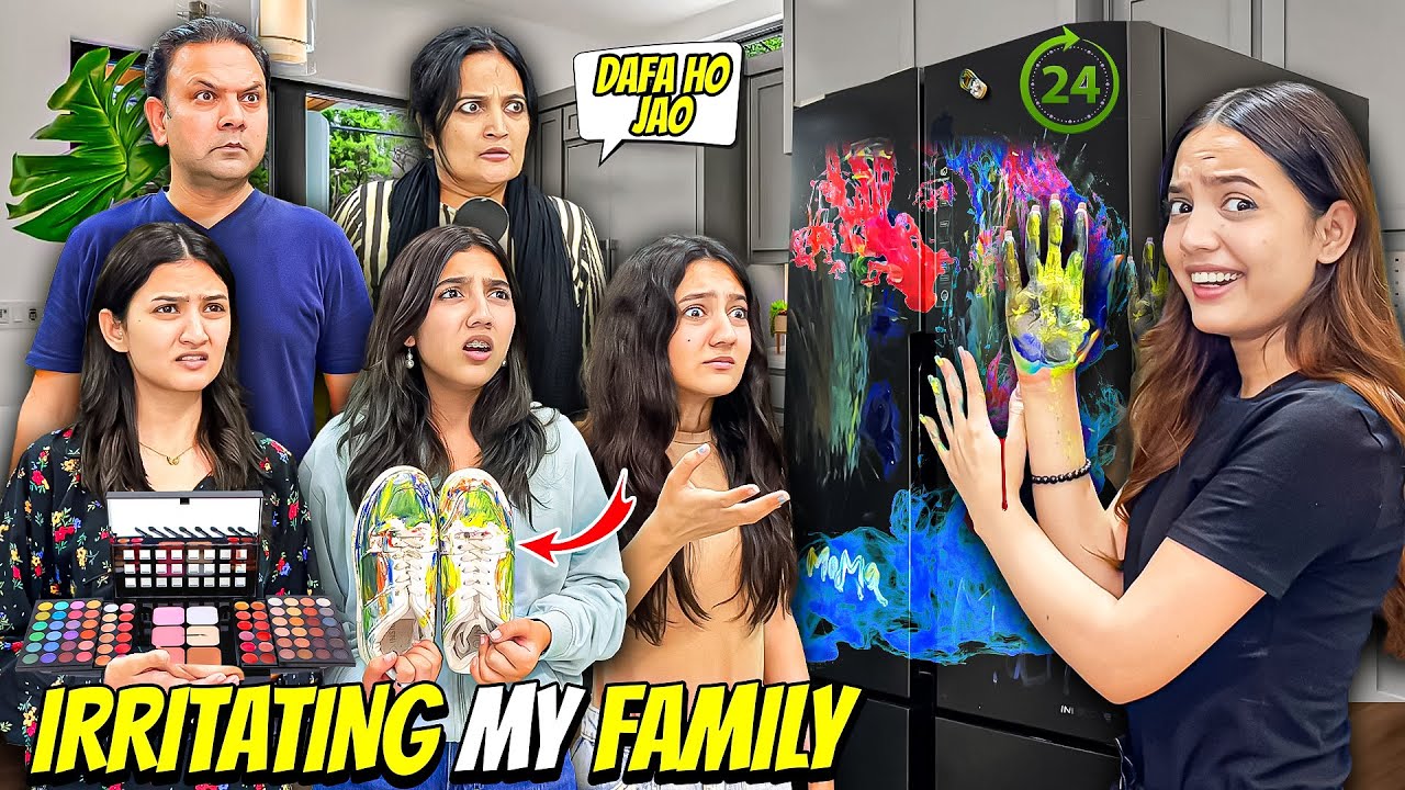 Irritating My Family For 24 Hours🤣|Hira Ka Makeup Kharab Kardia😰|Sistrology