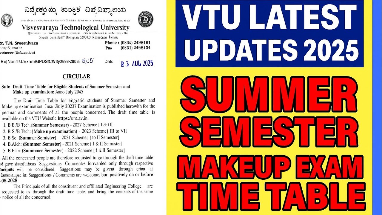 VTU Summer Semester and Makeup Exam Time Table 2025 | VTU Exam Updates 2025