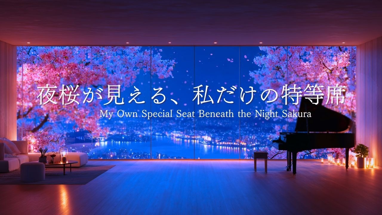 【夜のピアノBGM】夜桜の見えるラウンジ｜一日の終わりに聴くリラックスピアノ｜星空と灯りの静かなラウンジ｜大人の癒し時間｜癒し音楽｜睡眠用BGM｜夜のラウンジ｜ヒーリングミュージック