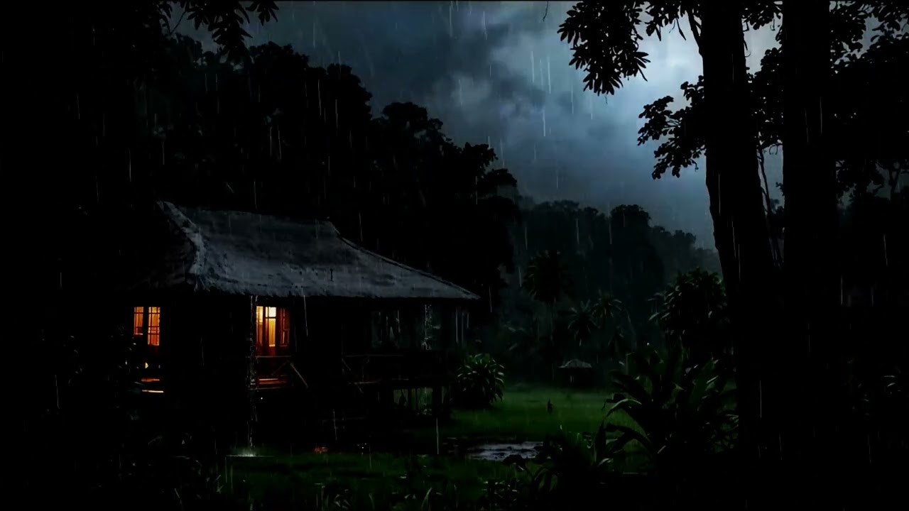 5 Hours Soothing Sounds: Heavy Rain and Thunderstorm Sounds for Sleeping in Tranquil Village Forest