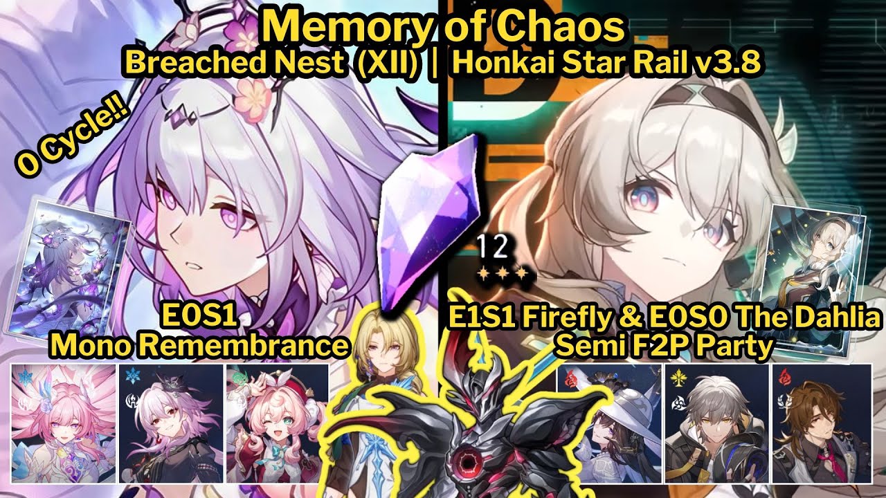 MoC Stage 12 E0S1 Castorice Mono Remembrance and E1S1 Firefly The Dahlia | Honkai Star Rail v3.8