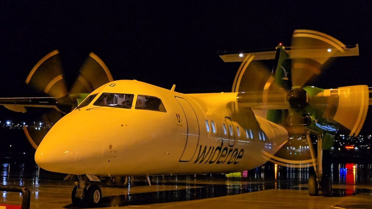 Widerøe Dash 8-100 Engine Startup at Night