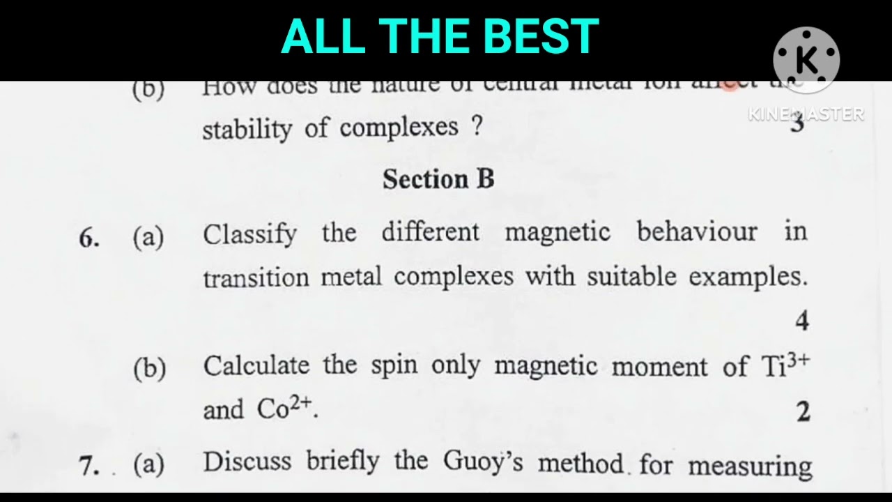 INORGANIC CHEMISTRY, B.Sc. 5th SEM,  QUESTION PAPER, DECEMBER 2023 || KURUKSHETRA UNIVERSITY ||