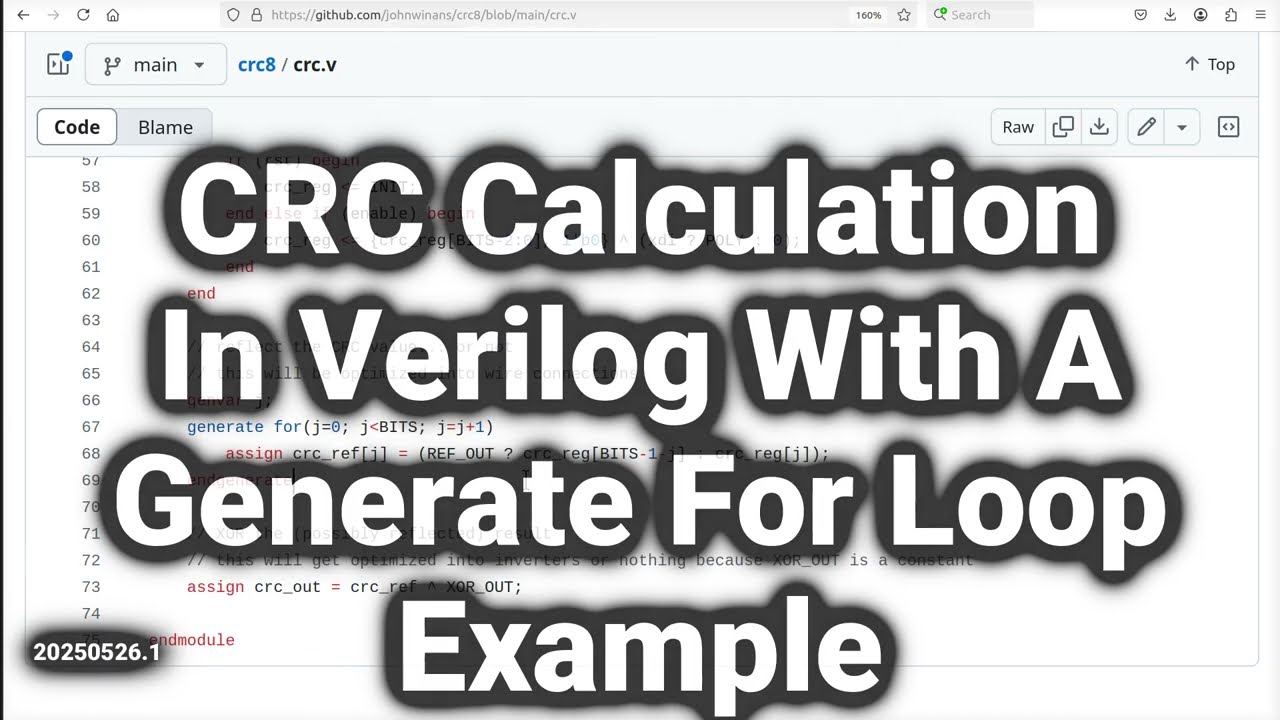 FPGA #28 - A Serial CRC Generator Module And a Verilog Generate For loop Example