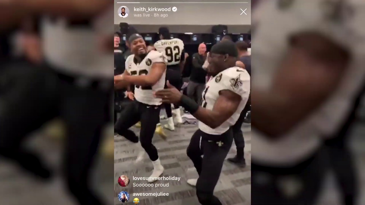 New Orleans Saints celebrate in locker room after win over Panthers