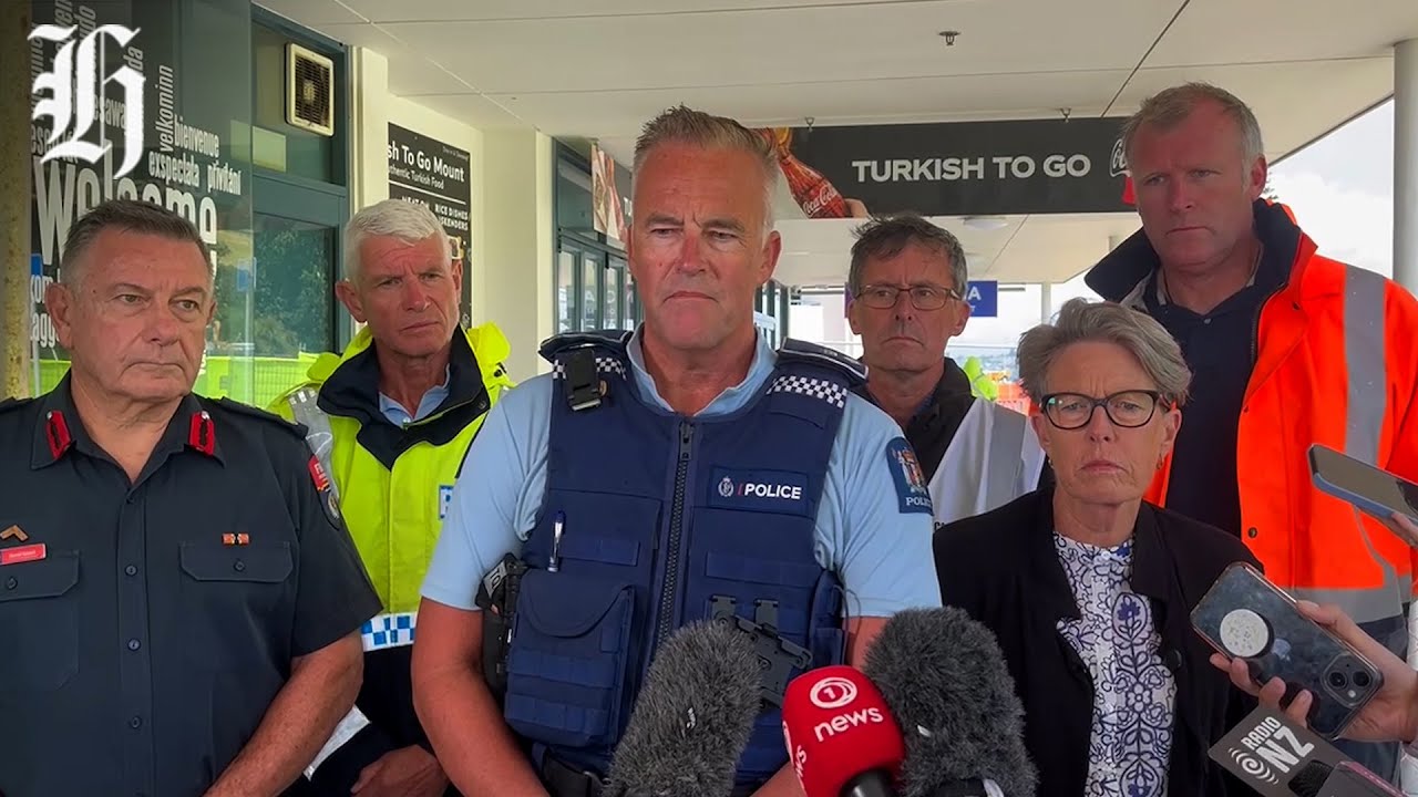 Emergency services, coroner and Tauranga mayor speak to media on landslide