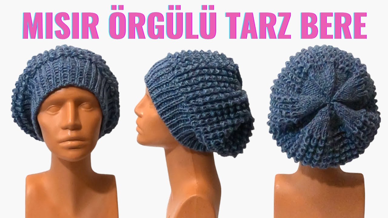 Bir Yumakla Mısır (Timsah) Örgülü Tarz Bere Modeli / İki Şiş Örgü Bere Modelleri / Knitting Hat