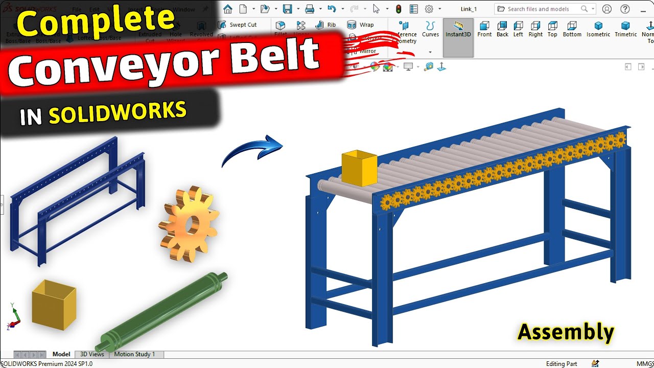 Assembly Roller Chain Conveyor SolidWorks|CAD with Mohsin