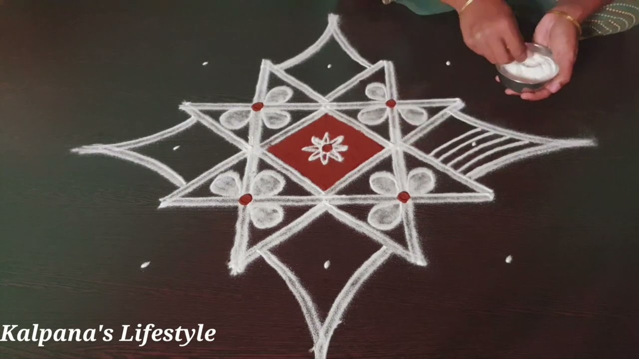 5×5dots//Easy rangoli simple method Friday Unique flowers kollam pandaga muggulu
