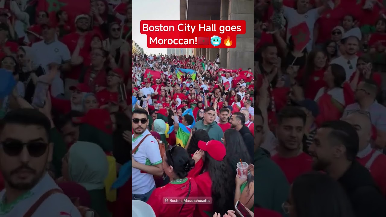 Moroccan Fans Take Over Boston City Hall! 🇲🇦🔥_4k #football #morocco #worldcup