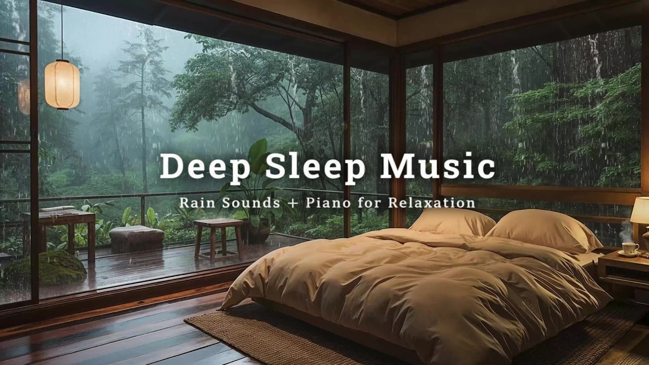 (No Ads) Relaxing Piano + Rain Sounds for Sleeping - Stress Relief and Anxiety  Cozy Bedroom