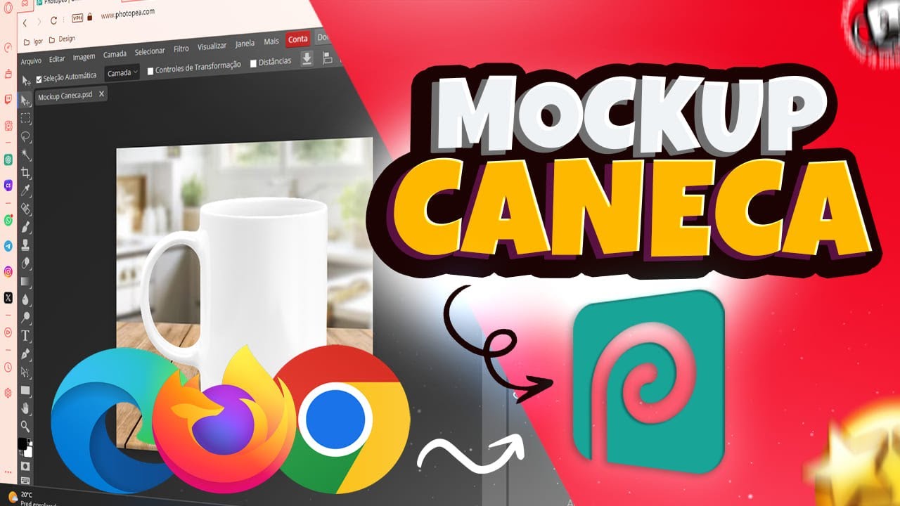 Mockup de caneca online no navegador | Photopea