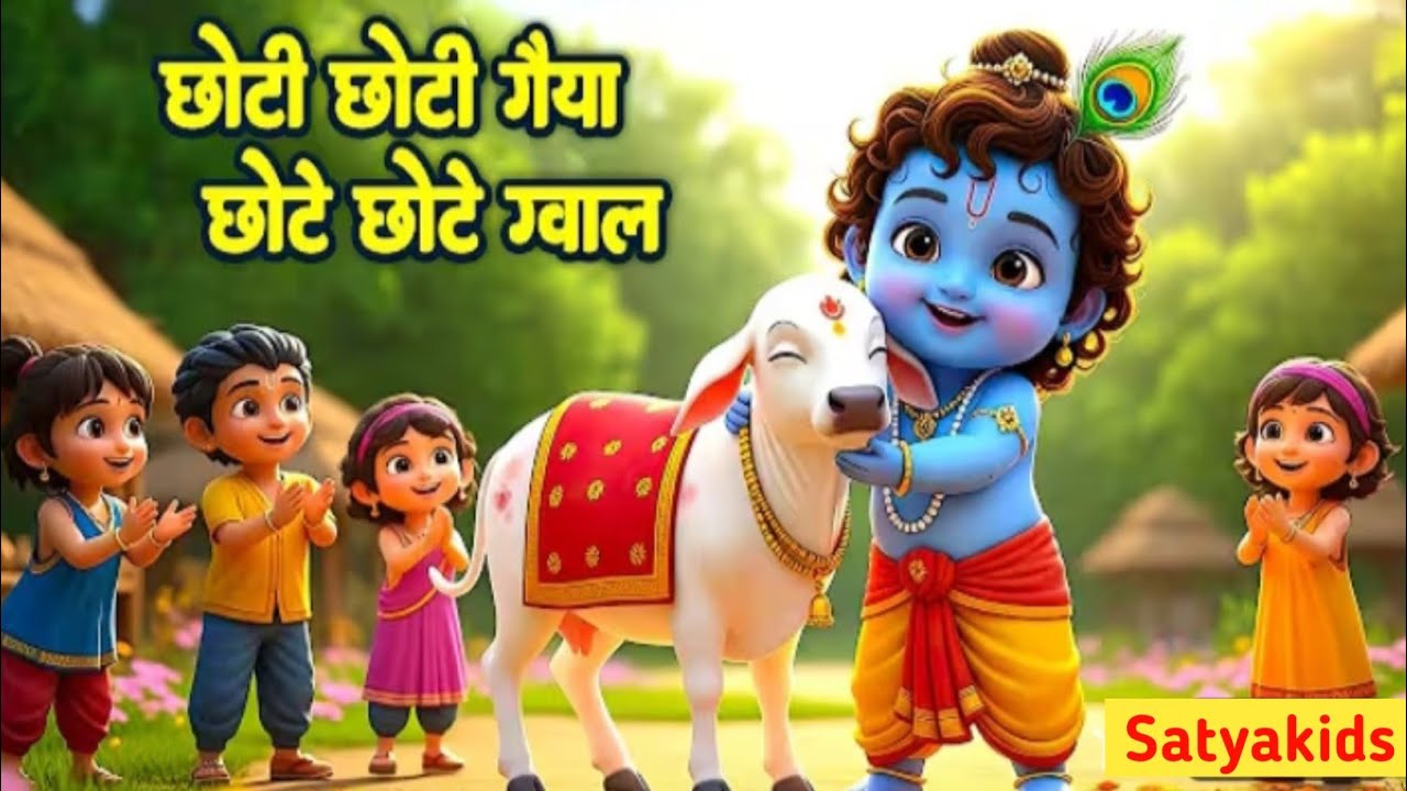 छोटी छोटी गैया, छोटे छोटे ग्वाल | Chhoti Chhoti Gaiya | Krishna Kids Animation Rhyme | #Satyakids