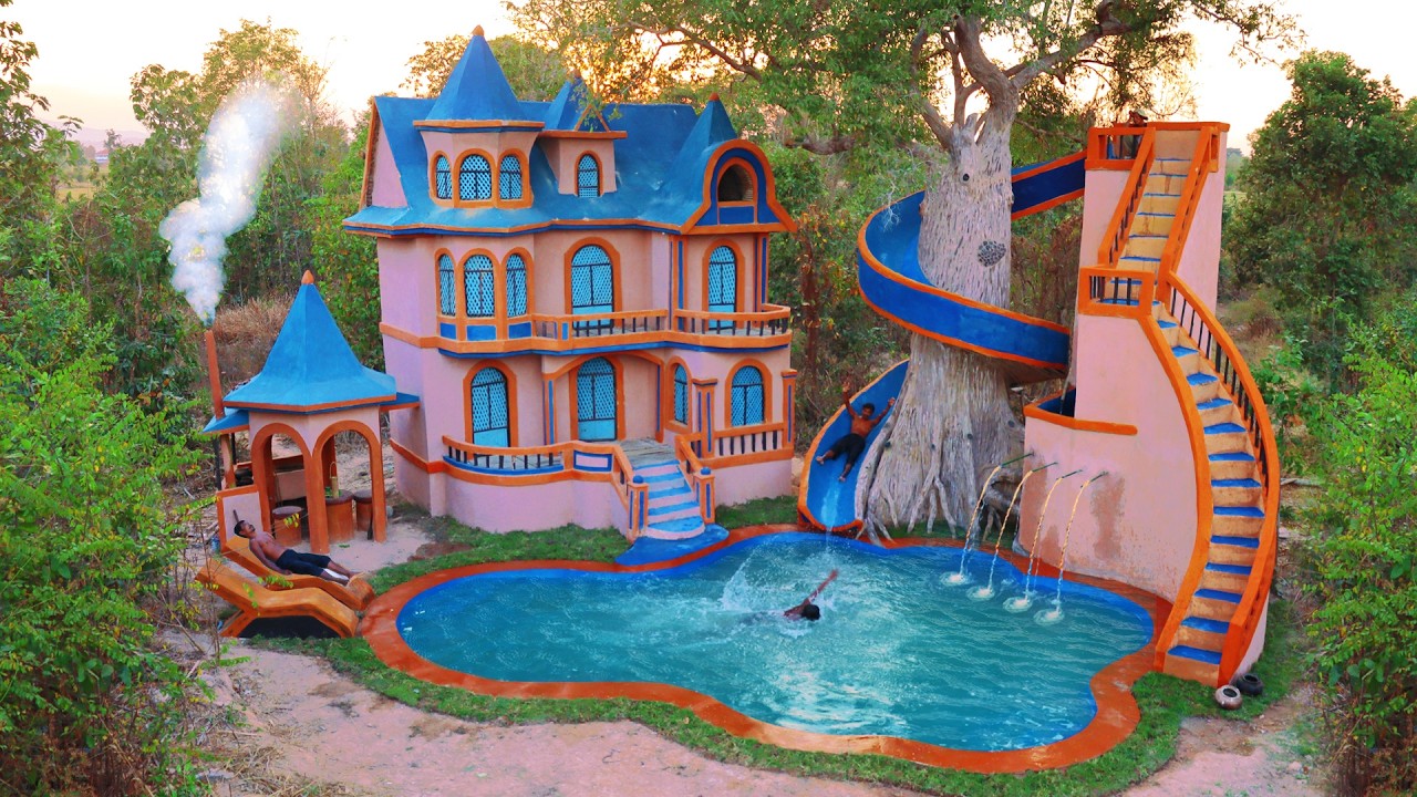 [Full Video]Build Creative Water Slide Park Around Tree To Underground Swimming Pool & Luxury Villa